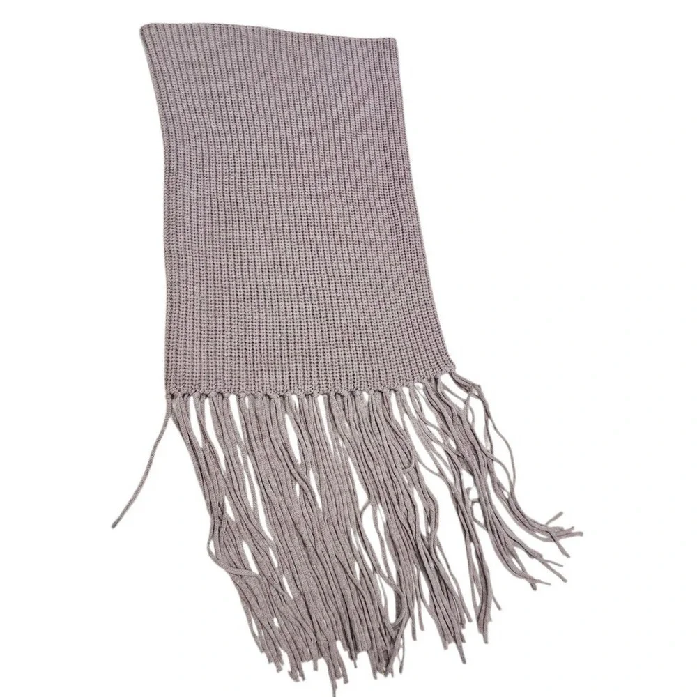 Michael Stars Scarf Knit‎ Ribbed Fringe Trim Neutral Casual Warm Tube Infinity